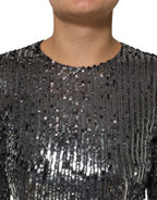Dolce & Gabbana Black Sequined Long Sleeves Midi A-line  Dress - Eljoys Fashion 