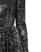 Dolce & Gabbana Black Sequined Long Sleeves Midi A-line  Dress - Eljoys Fashion 
