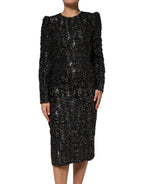 Dolce & Gabbana Black Sequin Bouclé Tweed Sheath Dress - Eljoys Fashion 