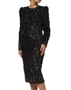 Dolce & Gabbana Black Sequin Bouclé Tweed Sheath Dress - Eljoys Fashion 