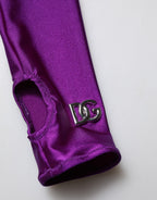 Dolce & Gabbana Purple Nylon Turtleneck Bodycon Jumpsuit Dress
