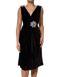 Dolce & Gabbana Black Velvet Flower Embellishment Aline Dress - Eljoys Fashion 