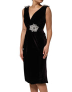 Dolce & Gabbana Black Velvet Flower Embellishment Aline Dress - Eljoys Fashion 