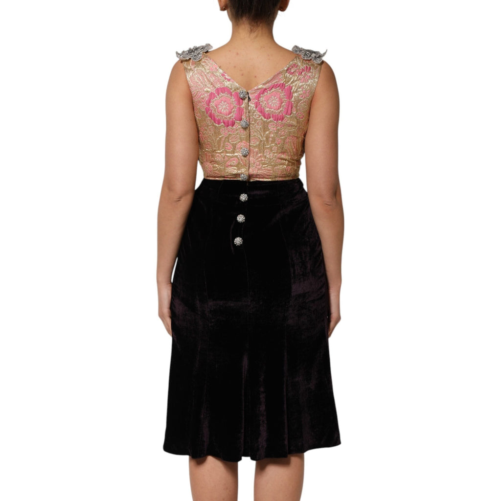 Dolce & Gabbana Black Velvet Flower Embellishment Aline Dress