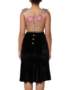 Dolce & Gabbana Black Velvet Flower Embellishment Aline Dress - Eljoys Fashion 