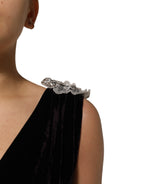 Dolce & Gabbana Black Velvet Flower Embellishment Aline Dress - Eljoys Fashion 