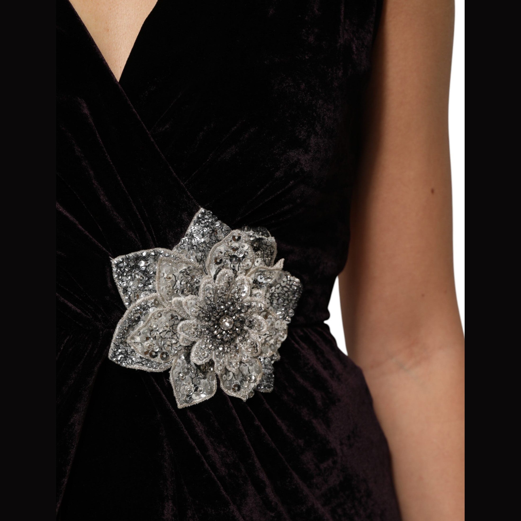 Dolce & Gabbana Black Velvet Flower Embellishment Aline Dress