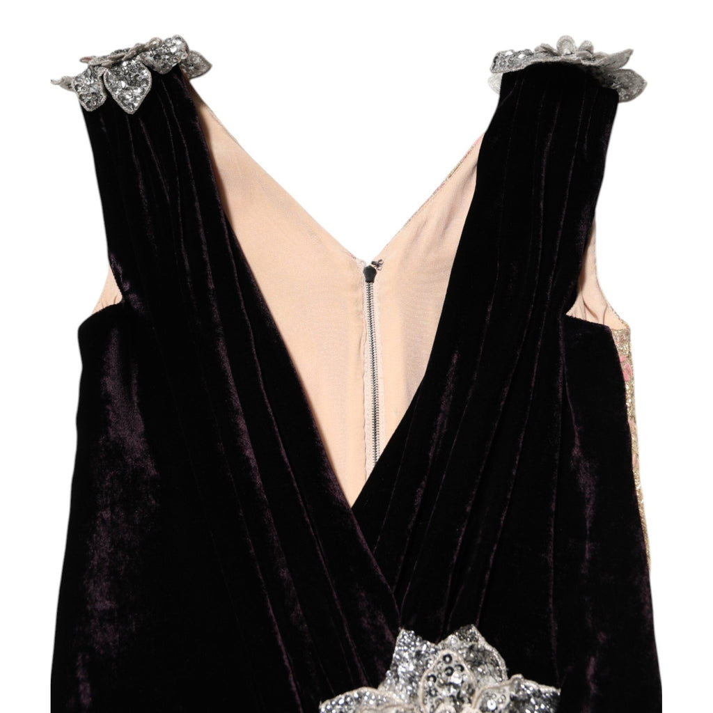 Dolce & Gabbana Black Velvet Flower Embellishment Aline Dress