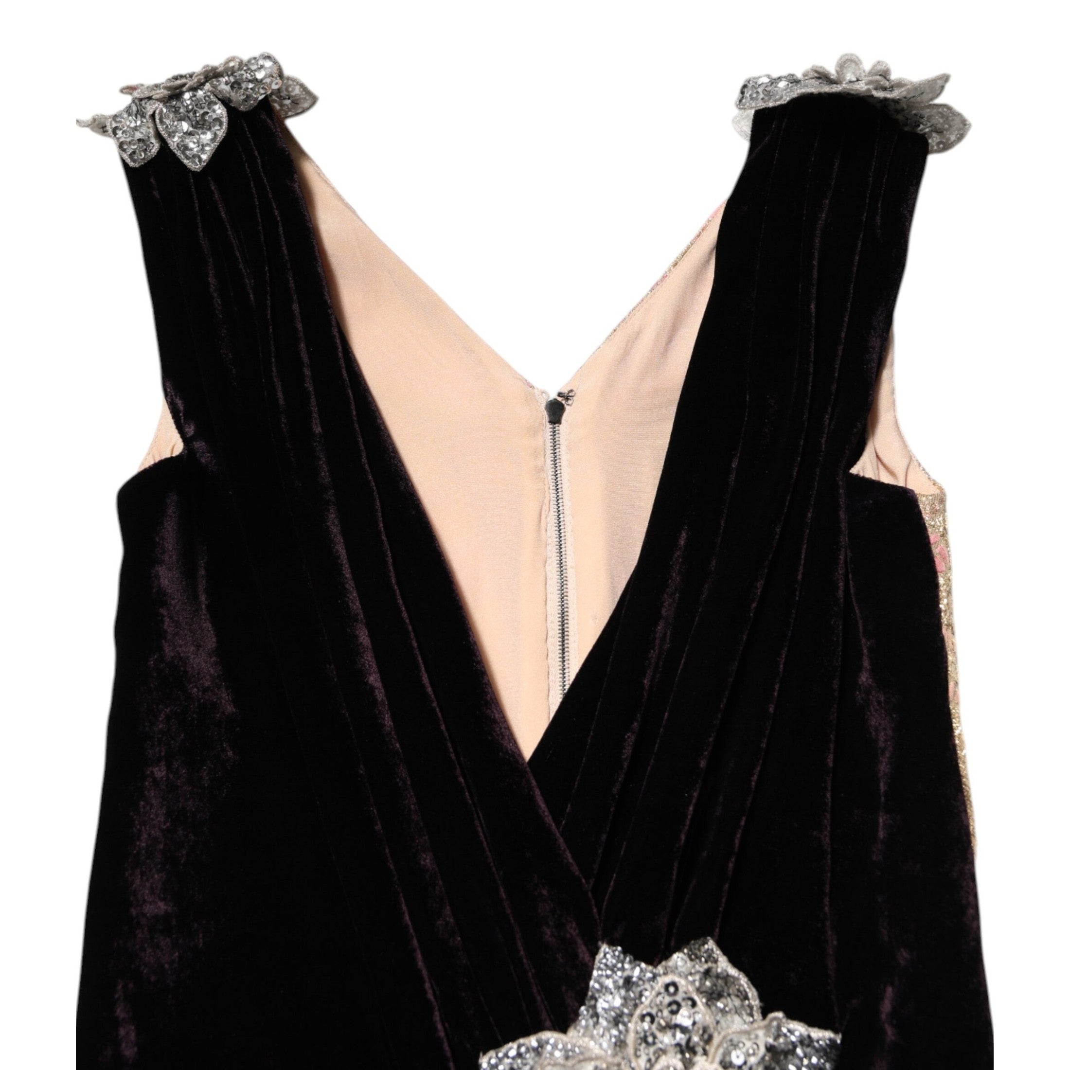 Dolce & Gabbana Black Velvet Flower Embellishment Aline Dress