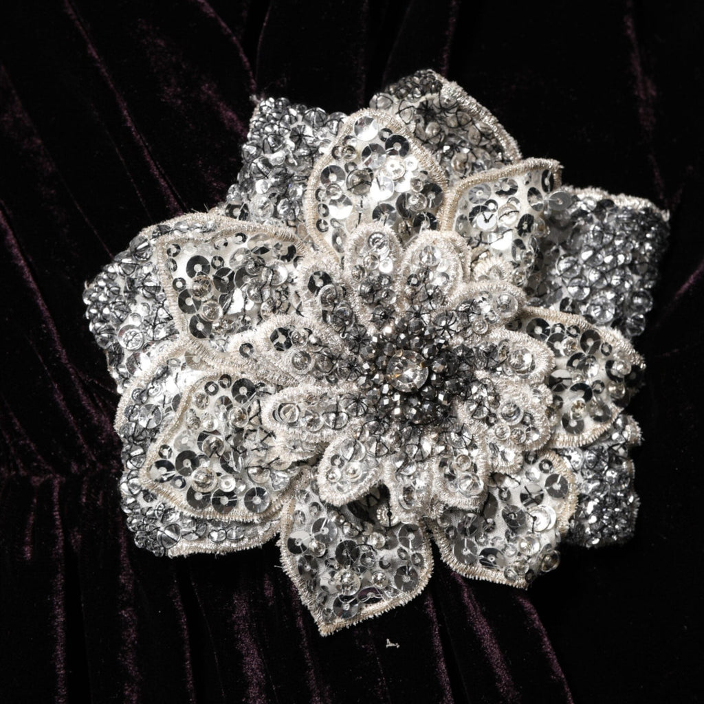 Dolce & Gabbana Black Velvet Flower Embellishment Aline Dress