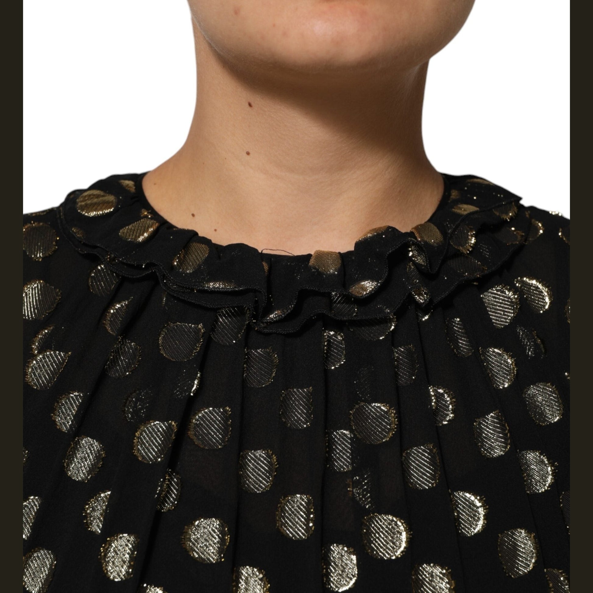 Dolce & Gabbana Black Gold Polka Dot Silk Brocade Mini Dress