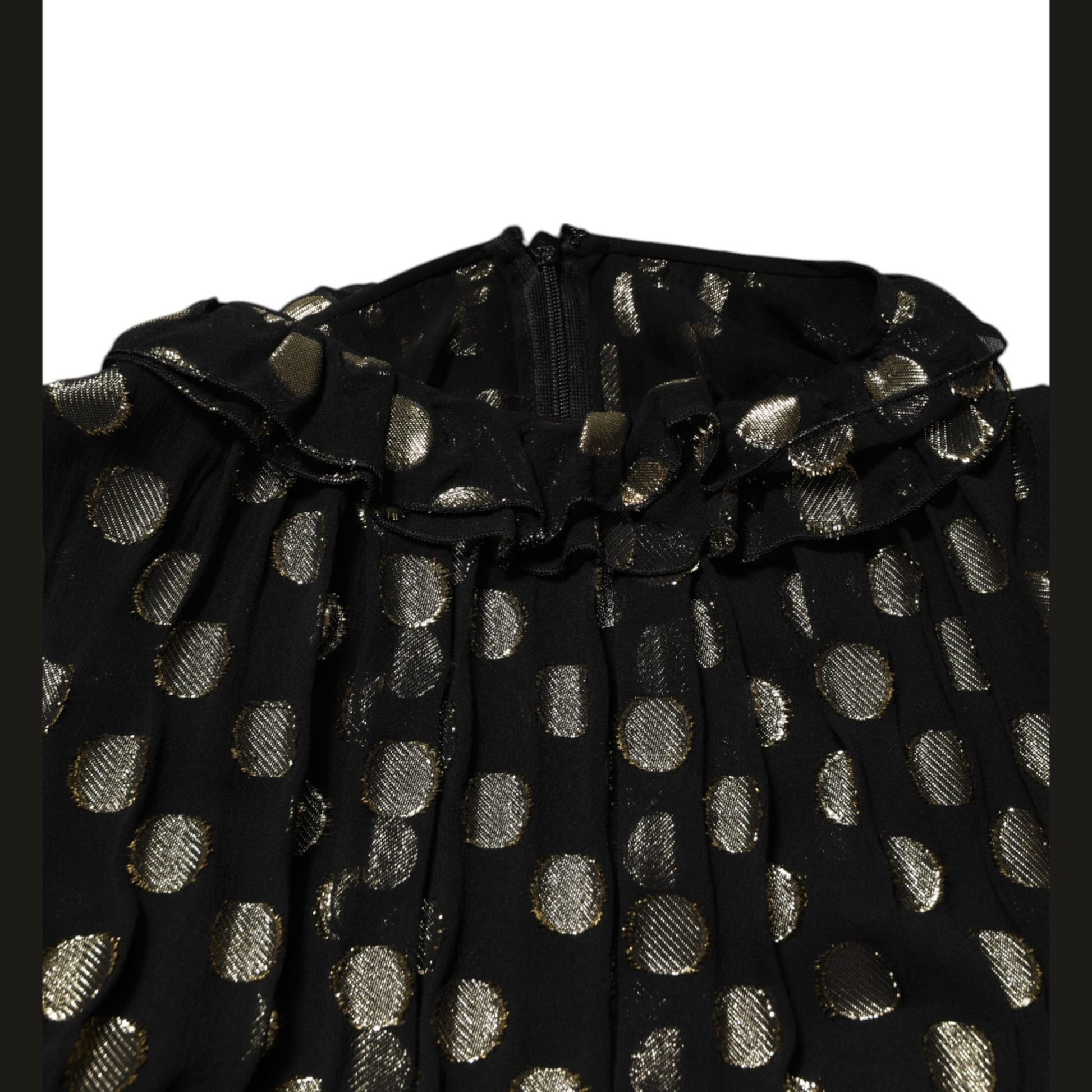 Dolce & Gabbana Black Gold Polka Dot Silk Brocade Mini Dress