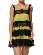 Dolce & Gabbana Yellow Black Babydoll Chemise Lingerie Dress - Eljoys Fashion 