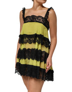 Dolce & Gabbana Yellow Black Babydoll Chemise Lingerie Dress - Eljoys Fashion 