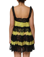 Dolce & Gabbana Yellow Black Babydoll Chemise Lingerie Dress - Eljoys Fashion 