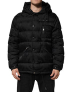 Dolce & Gabbana Black Jacquard Quilted Puffer Hooded Jacket - Eljoys Fashion 