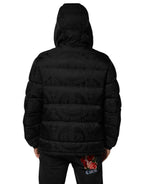 Dolce & Gabbana Black Jacquard Quilted Puffer Hooded Jacket - Eljoys Fashion 