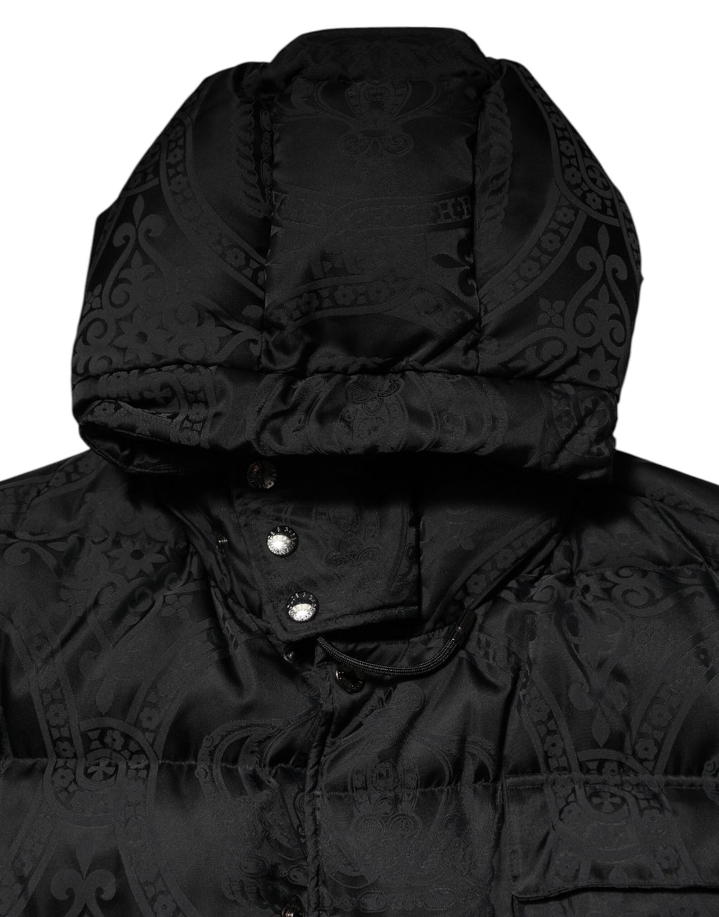 Dolce & Gabbana Black Jacquard Quilted Puffer Hooded Jacket - Eljoys Fashion 