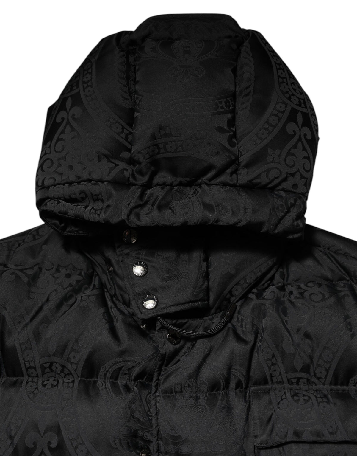 Dolce & Gabbana Black Jacquard Quilted Puffer Hooded Jacket - Eljoys Fashion 