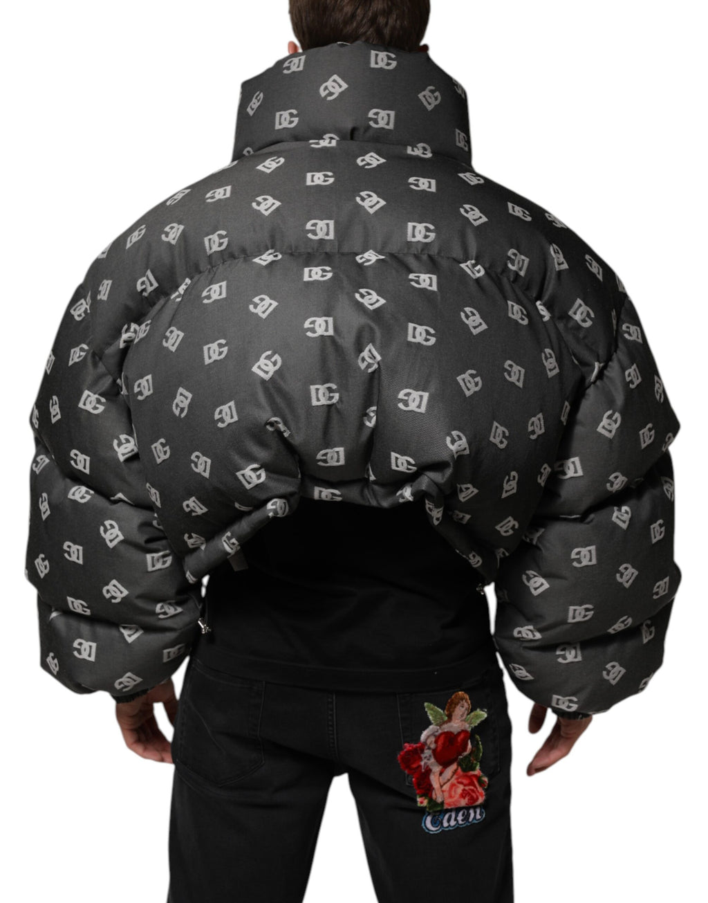 Dolce & Gabbana Black DG Monogram Full Zip Puffer Men Jacket - Eljoys Fashion 