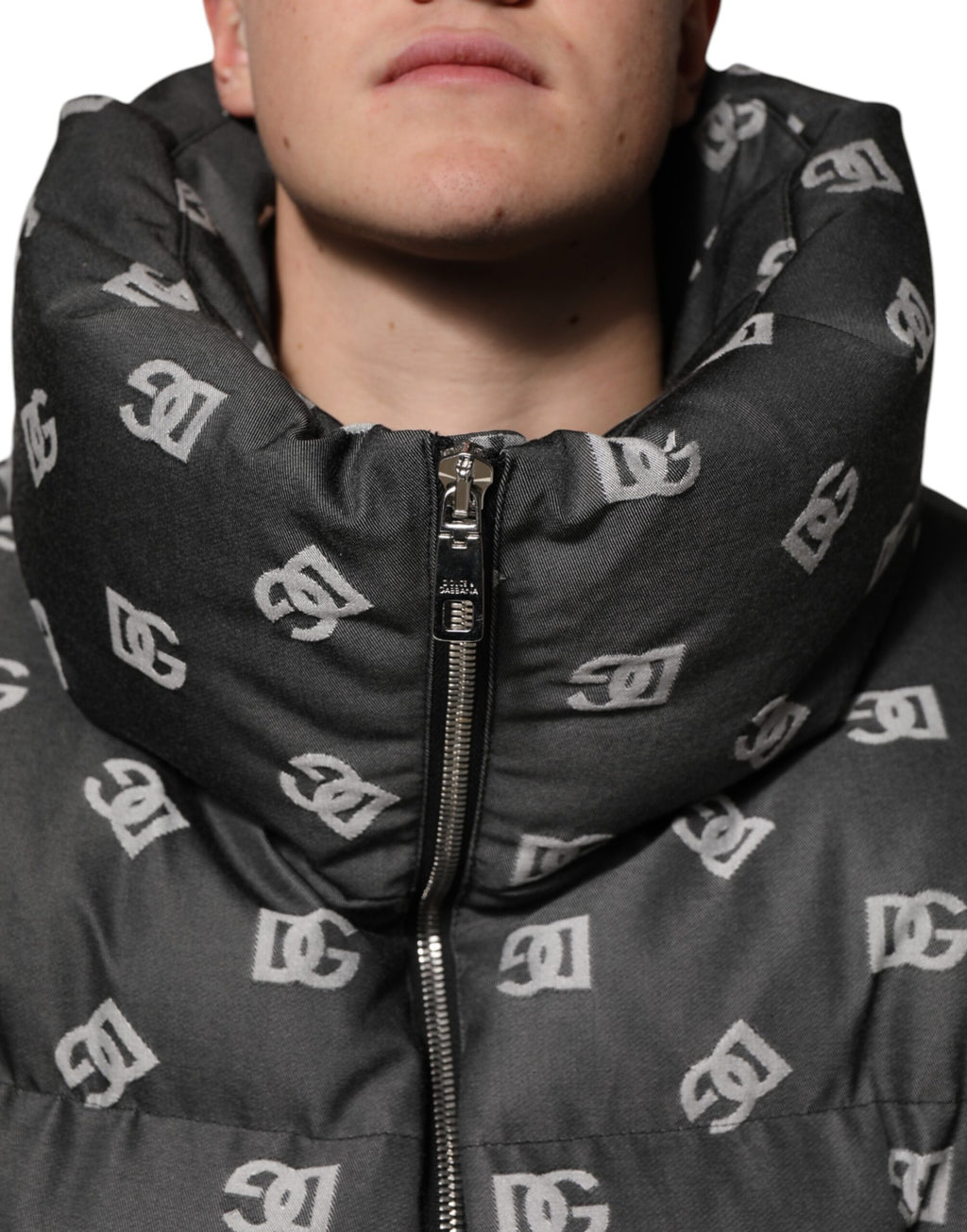 Dolce & Gabbana Black DG Monogram Full Zip Puffer Men Jacket - Eljoys Fashion 