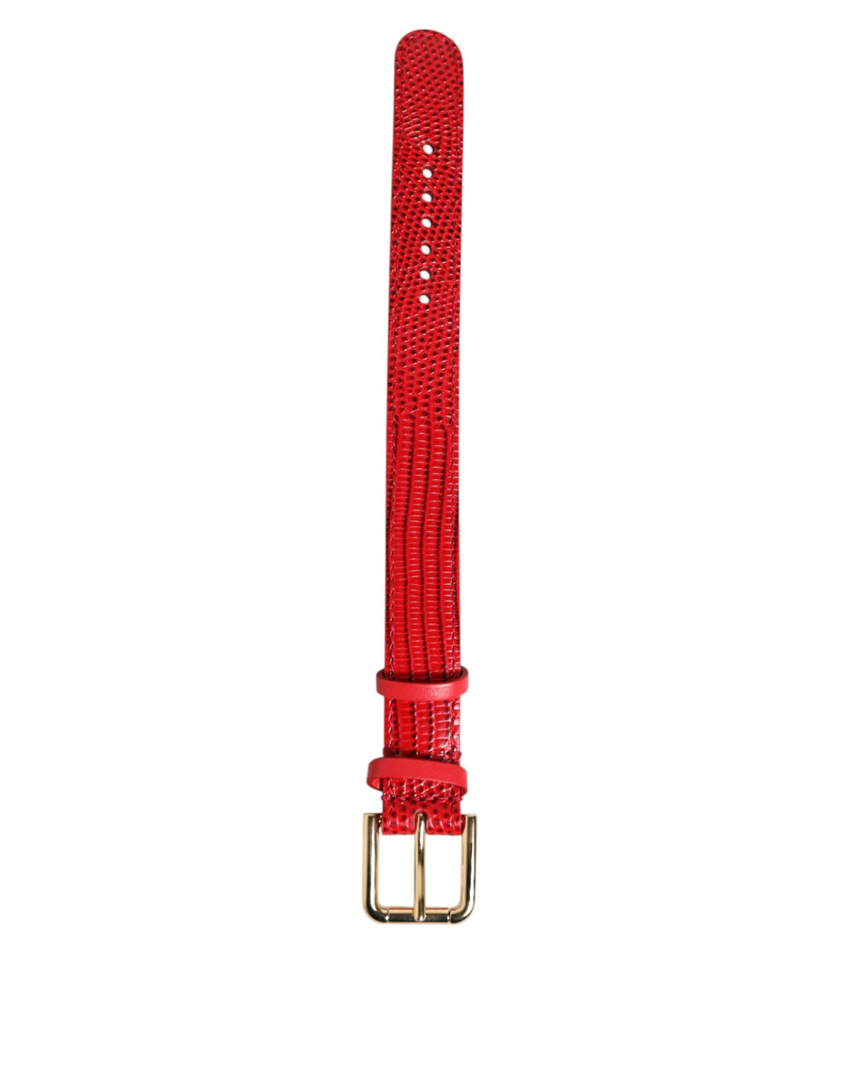 Dolce & Gabbana red exotic leather women’s armband with gold-tone metal buckle, stylish and luxurious accessory.