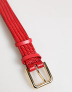 Dolce & Gabbana red exotic leather armband with gold-tone metal buckle for women, stylish fashion accessory.