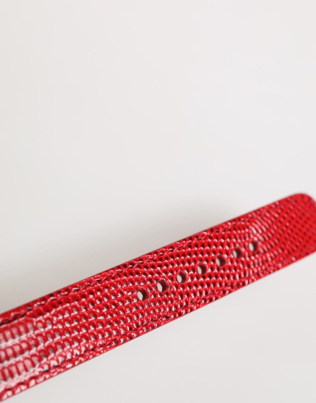 Dolce & Gabbana red exotic leather women’s armband with gold-tone metal buckle and detailed design.