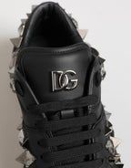 Dolce & Gabbana Black Leather Studded Low Top Sneakers Shoes - Eljoys Fashion 