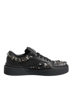 Dolce & Gabbana Black Leather Studded Low Top Sneakers Shoes - Eljoys Fashion 