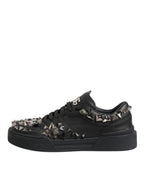 Dolce & Gabbana Black Leather Studded Low Top Sneakers Shoes - Eljoys Fashion 