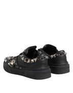Dolce & Gabbana Black Leather Studded Low Top Sneakers Shoes - Eljoys Fashion 