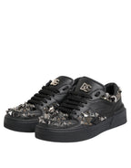 Dolce & Gabbana Black Leather Studded Low Top Sneakers Shoes - Eljoys Fashion 