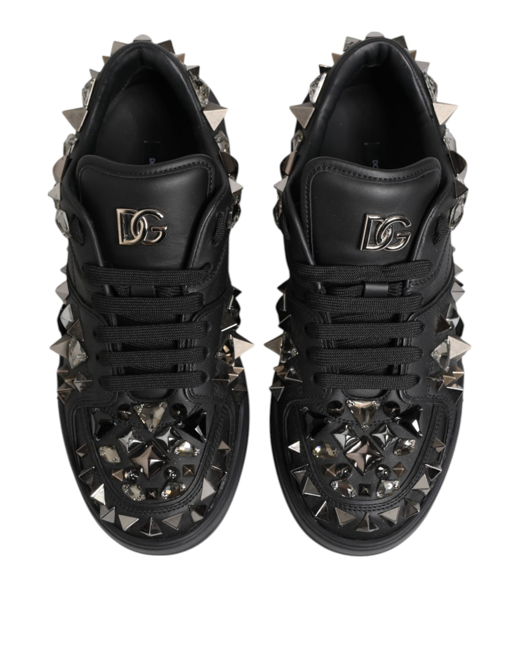 Dolce & Gabbana Black Leather Studded Low Top Sneakers Shoes - Eljoys Fashion 