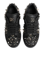 Dolce & Gabbana Black Leather Studded Low Top Sneakers Shoes - Eljoys Fashion 