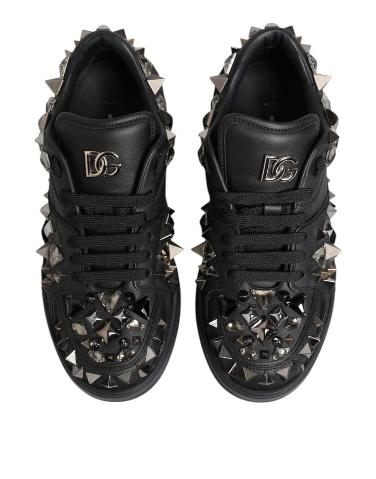 Dolce & Gabbana Black Leather Studded Low Top Sneakers Shoes - Eljoys Fashion 