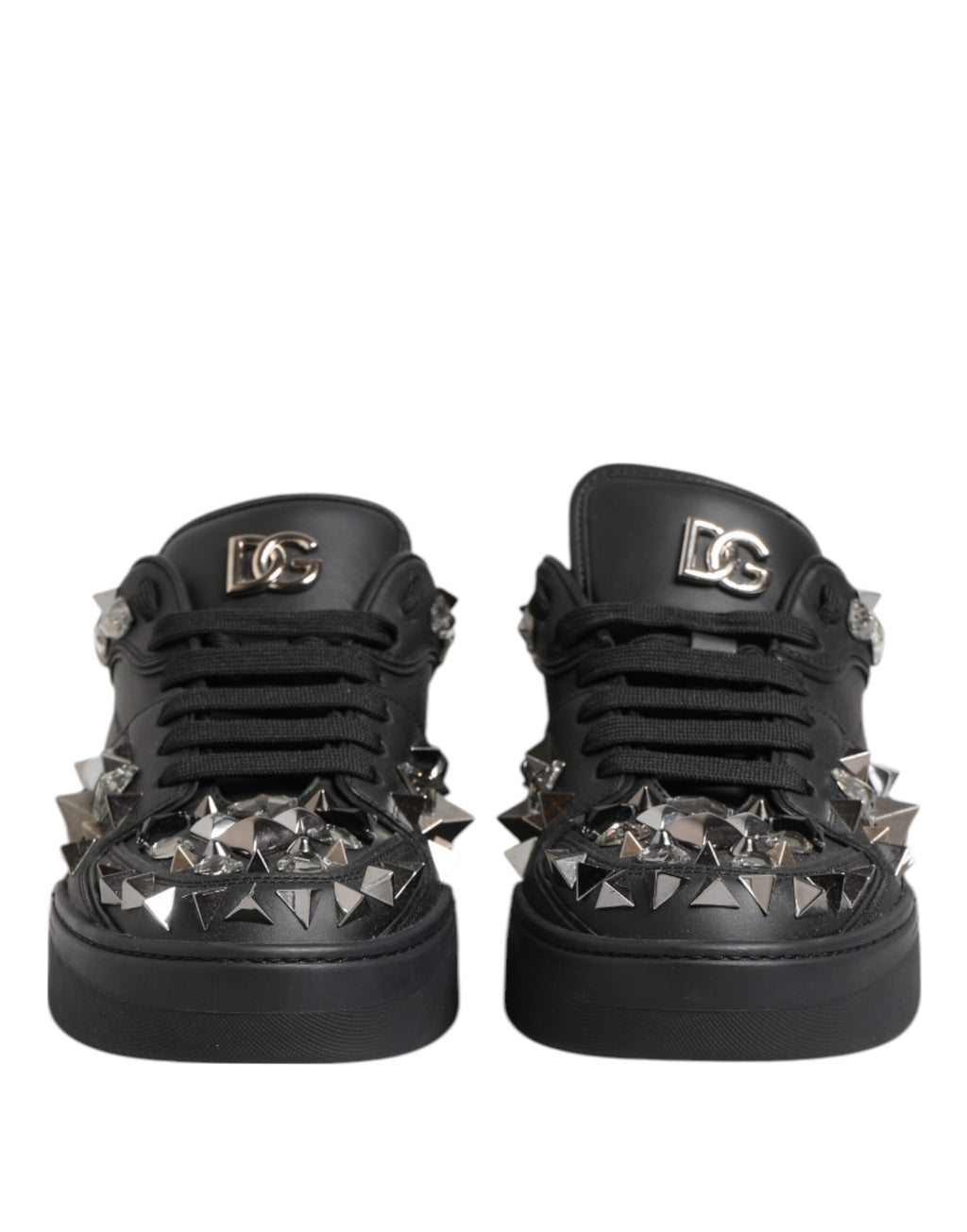 Dolce & Gabbana Black Leather Studded Low Top Sneakers Shoes - Eljoys Fashion 