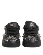 Dolce & Gabbana Black Leather Studded Low Top Sneakers Shoes - Eljoys Fashion 
