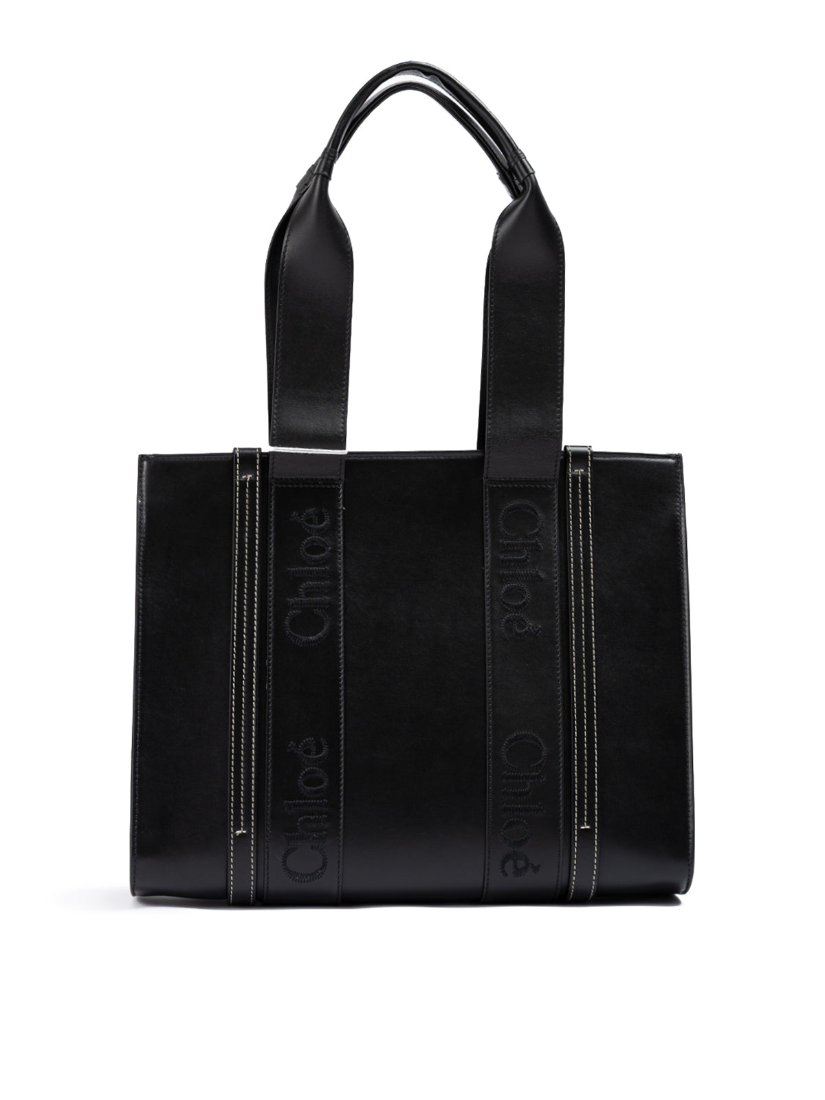 Chloé Black Woody Embroidered Logo Leather Medium Tote Bag Chloé