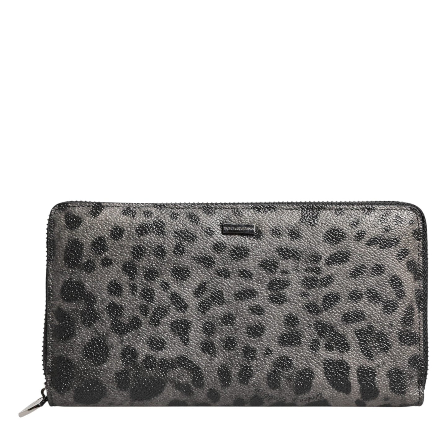 Dolce & Gabbana Black Gray Leopard Leather Zip Around Continental Wallet