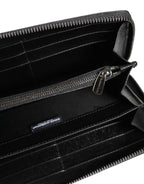 Dolce & Gabbana Black Gray Leopard Leather Zip Around Continental Wallet