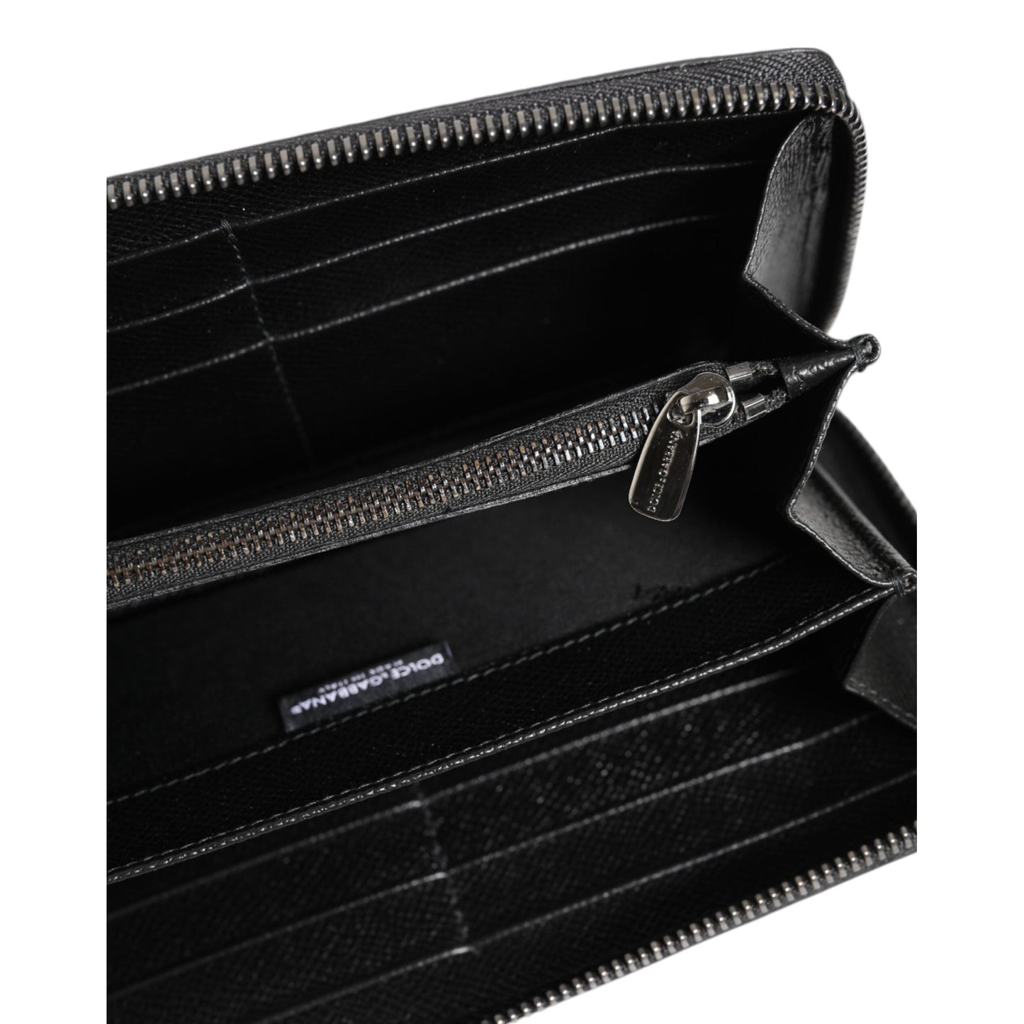 Dolce & Gabbana Black Gray Leopard Leather Zip Around Continental Wallet
