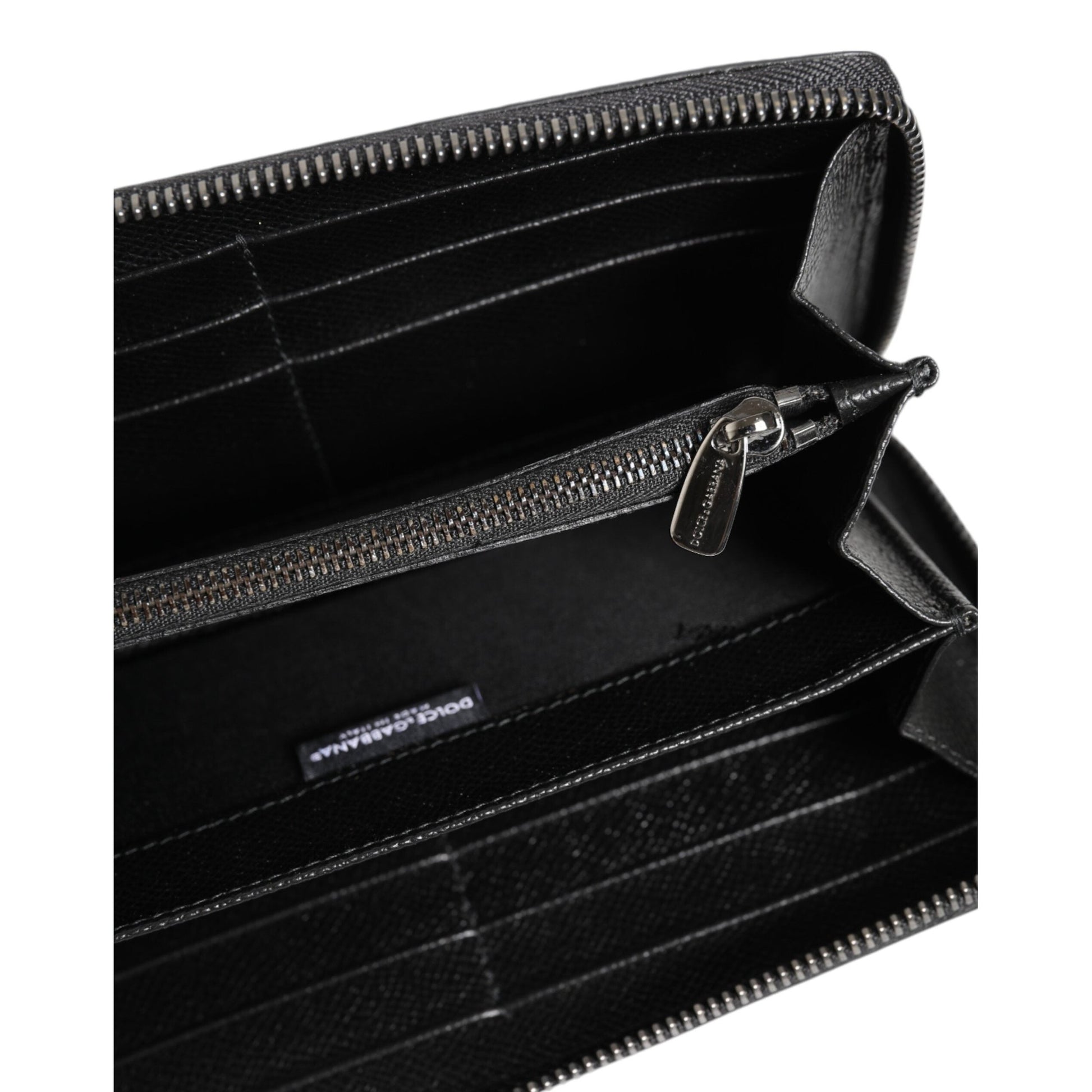 Dolce & Gabbana Black Gray Leopard Leather Zip Around Continental Wallet