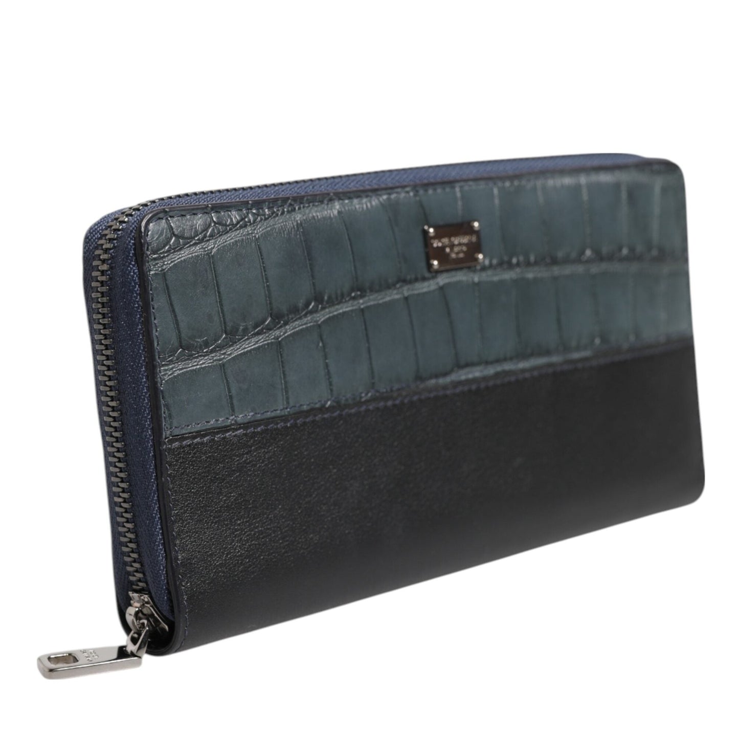 Dolce & Gabbana Black Blue Exotic Leather Men Continental Clutch Wallet