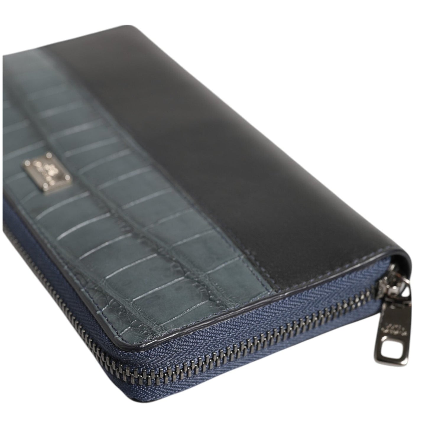 Dolce & Gabbana Black Blue Exotic Leather Men Continental Clutch Wallet