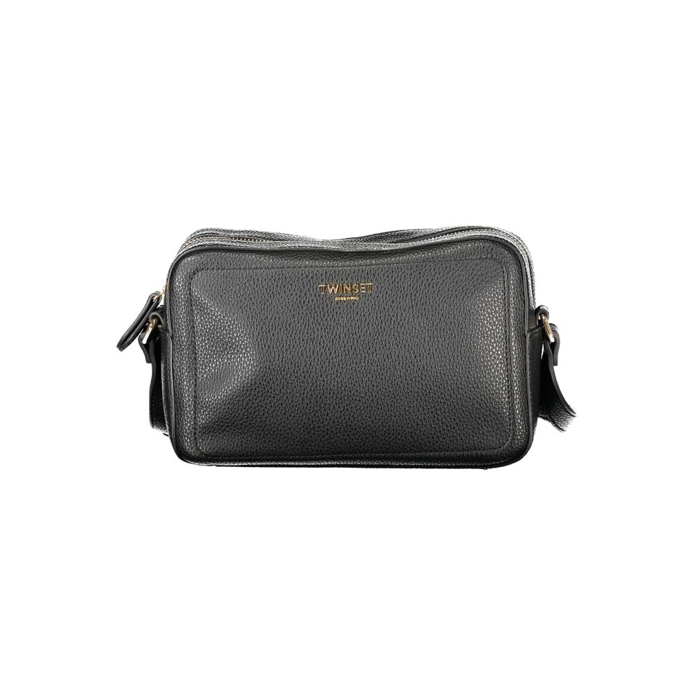 Black Twinset women's polyurethane camera bag with sleek design and adjustable strap, perfect for stylish carrying.