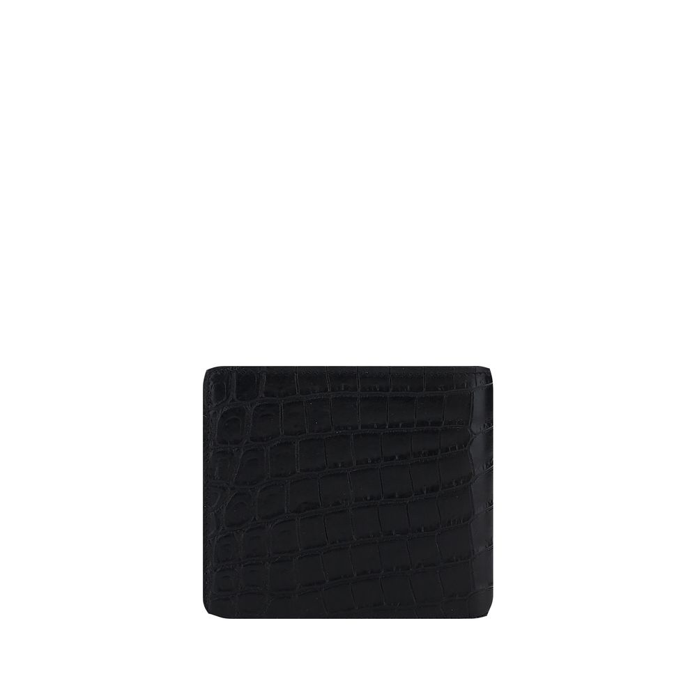 Saint Laurent Bos Taurus wallet in black calf leather with sleek design and subtle branding, showcasing fine craftsmanship.