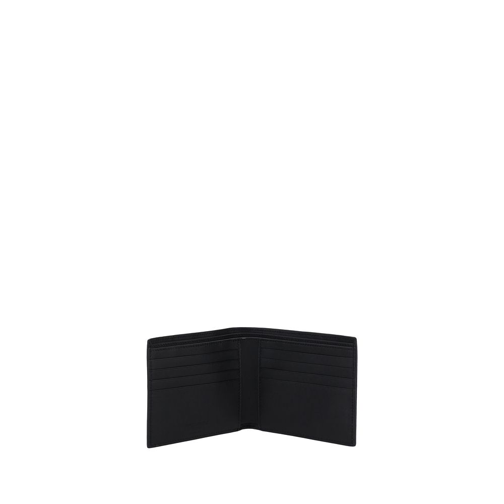Saint Laurent Black Calf Leather Bos Taurus Wallet showing front with sleek design and Saint Laurent logo detail.