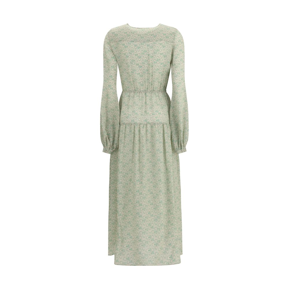 Kristina Ti Silk long Dress with foliage print