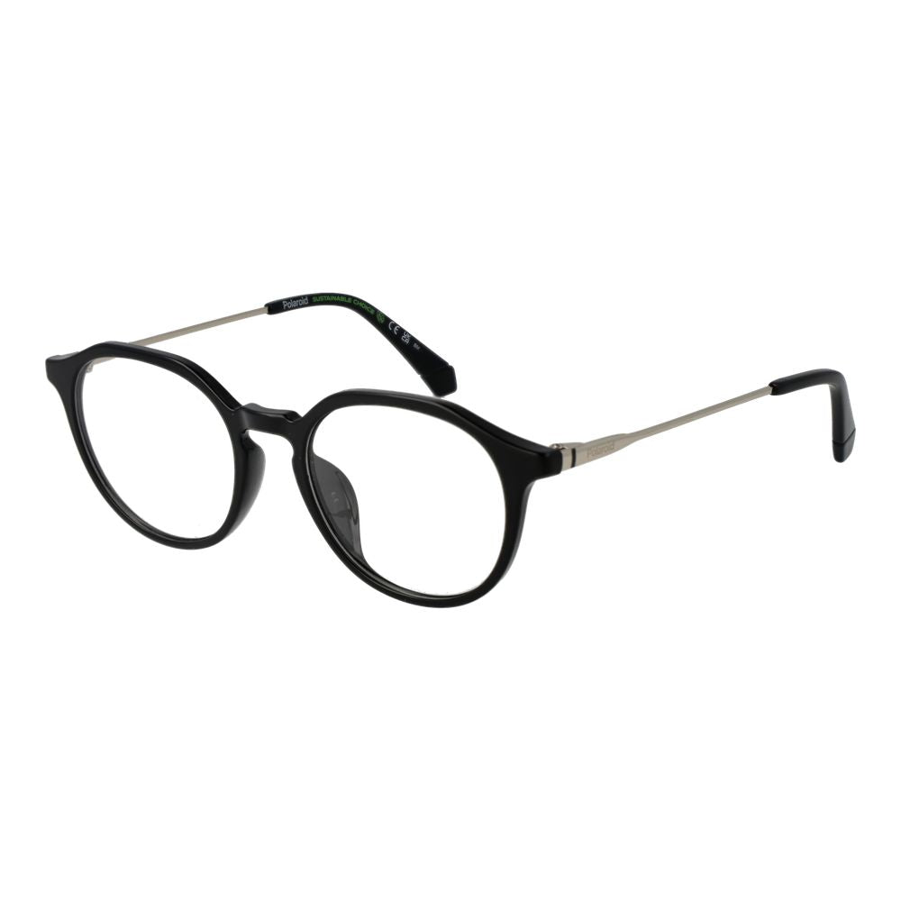Polaroid black polyamide glasses frames with a sleek, modern design and clear lenses, perfect for stylish everyday wear.
